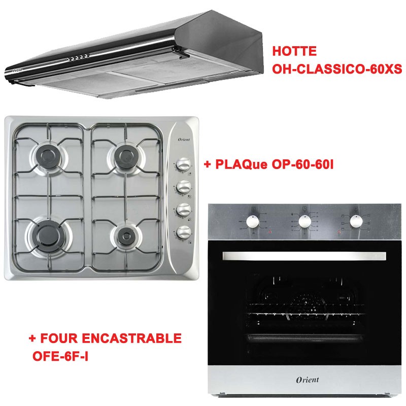 ORIENT Pack Inox Hotte + Plaque+Four Encastrable 1