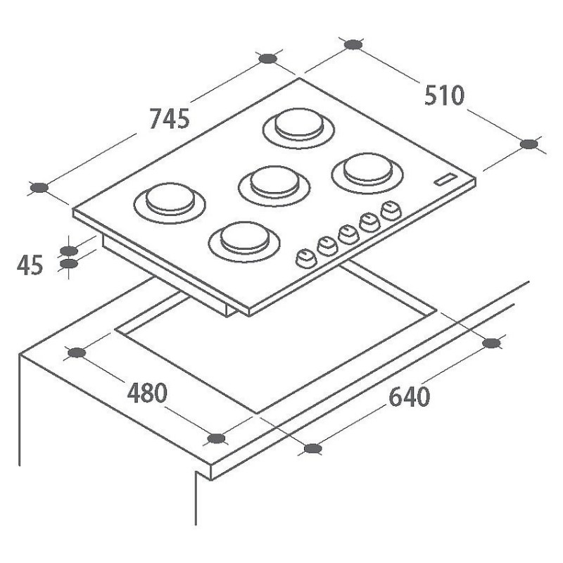 CANDY PLAQUE DE CUISSON ACIER INOXYDABLE 5 FEUX CFX75P 2