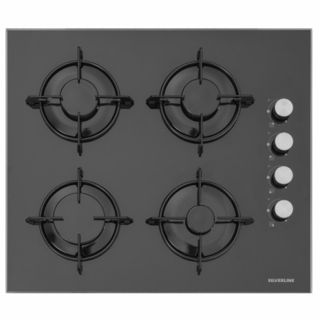 Silverline PLAQUE à GAZ 60CM 4 FEUX VERRE NOIR 1