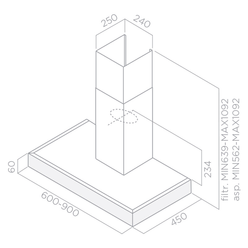 FOCUS HOTTE ASPIRANTE CHEMINéE F.918X / 90 CM / INOX + VITRO 1