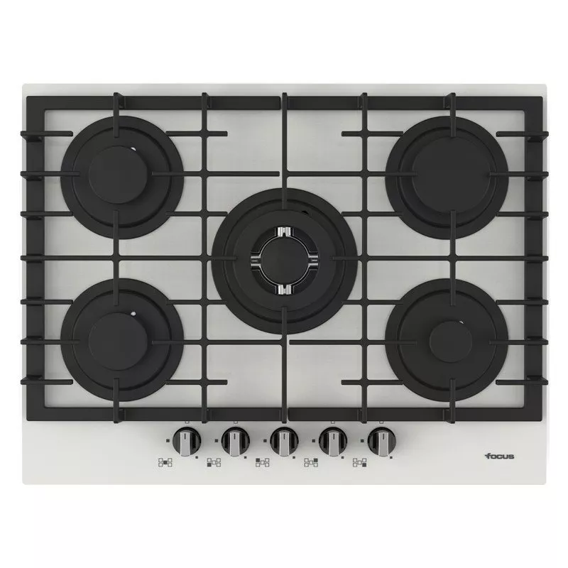 FOCUS F406W, PLAQUE DE CUISSON à GAZ DE 70 CM 5 FEUX à GRILLES EN FONTES 