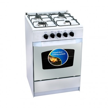UNO CUISINIERE .4F/ 55*55 -ELECT+GAZ-COV.VERRE-MINUT/LAMP- WHITE-S/S SURFACE 1