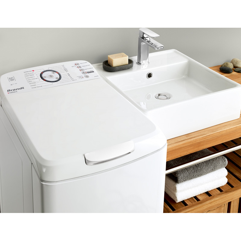 Brandt LAVE LINGE TOPLOAD INTELLECT BT6802B / 6KG / BLANC + LILAS POUDRE MACHINE 5 KG 3