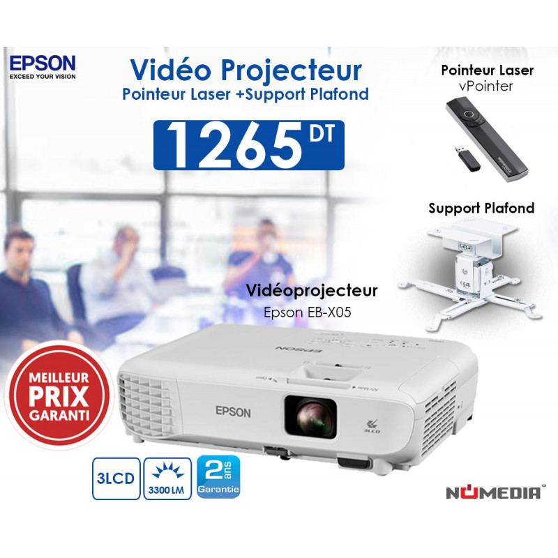 PROMATE PACK PROMO VIDéO PROJECTEUR EB-X05 DE EPSON, POINTEUR ET SUPPORT PLAFOND 1