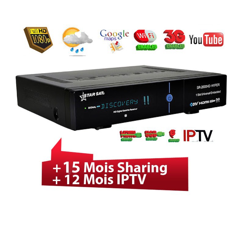 STARSAT Récepteur SR-2000HD HYPER - 15 mois Sharing + 12 Mois IPTV 1