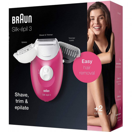 BRAUN ÉPILATEUR éLECTRIQUE SILK-éPIL 3 ROSE FRAMBOISE 1