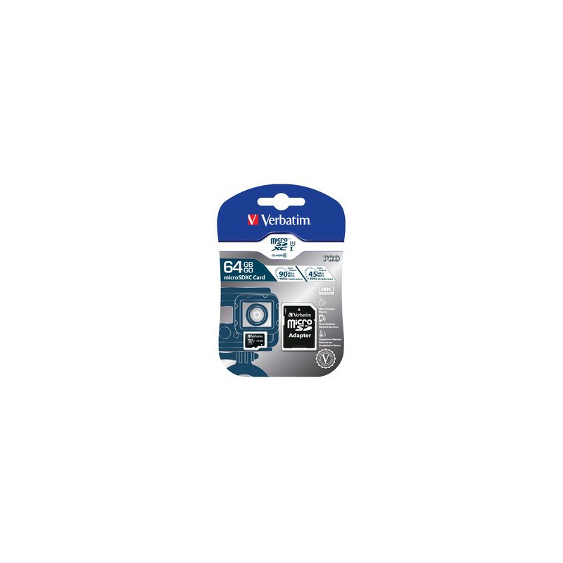 VERBATIM CARTE MéMOIRE PRO U3 MICRO SDHC 64 GO CLASS 10 AVEC ADAPTATEUR 3