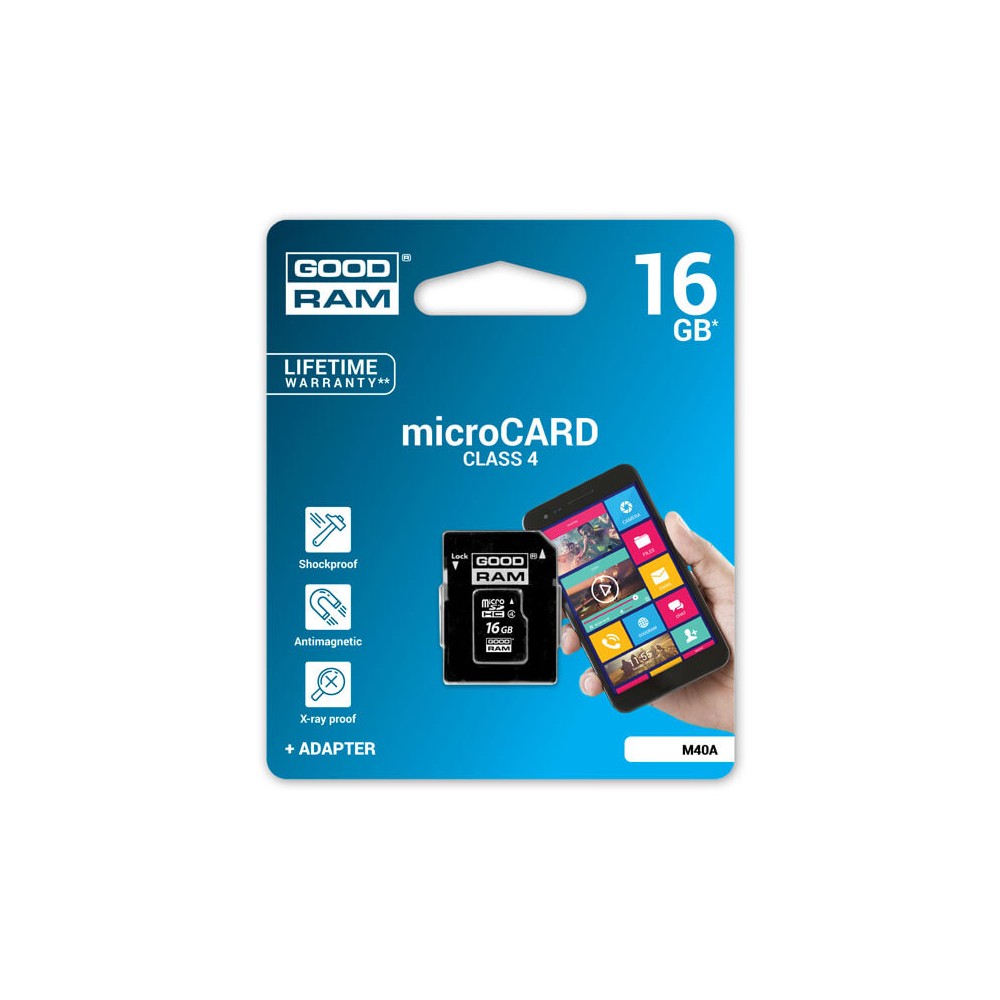 GOODRAM MICRO SD CARD 16GB CLASS 4+ ADAPTER - M40A-0160R11 1