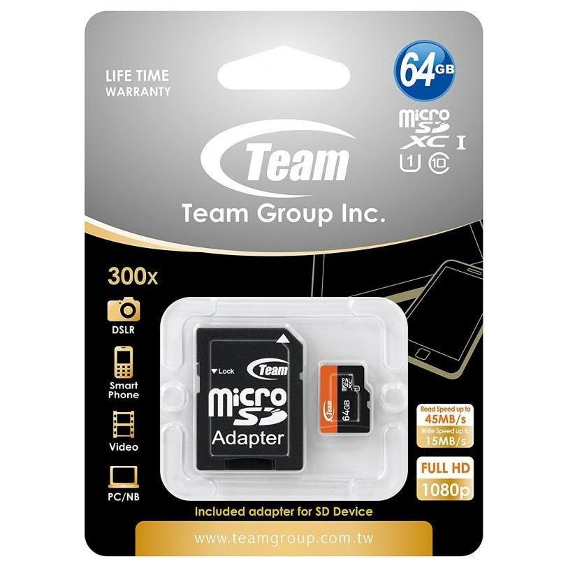 Team group CARTE MéMOIRE TEAM MICRO SDXC 64 GO CLASS 10 AVEC ADAPTATEUR 1