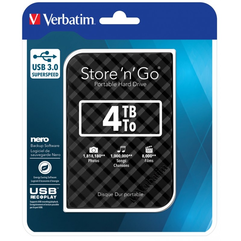 VERBATIM DISQUE DUR EXTERNE STORE'N' GO USB 3.0 / 4 TO 1
