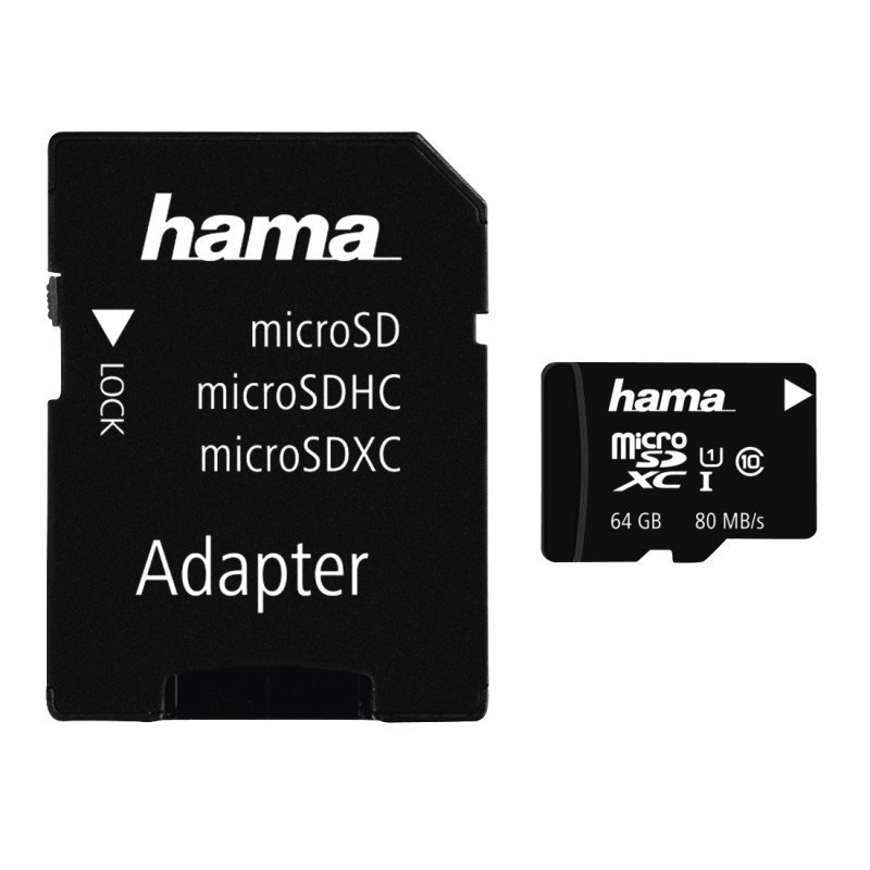 hama - CARTE MéMOIRE MICROSDXC 64 GB CLASSE 10 UHS-I 80 MB/S + ADAPTATEUR/PHOTO prix tunisie