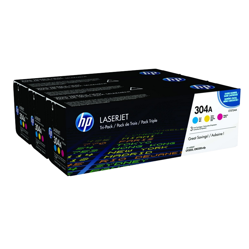 Pack de 3 toners LaserJet cyan/magenta/jaune HP 304A