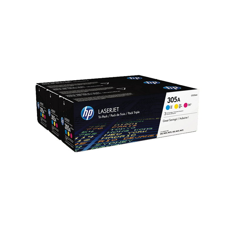 HP 305A pack de 3 toners LaserJet cyan/magenta/jaune authentiques