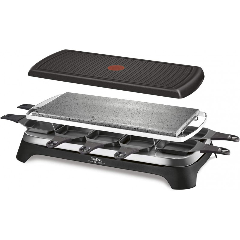 Raclette Pierrade TEFAL 3 en 1 pour 10 Personnes RE45A812 / Noir Inox / 1350W