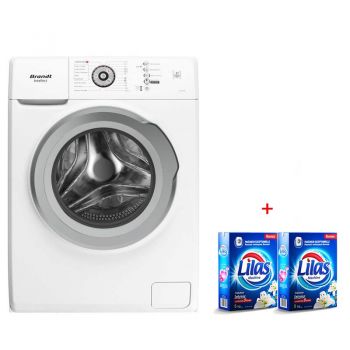 Lave Linge Frontale BRANDT 6 Kg - Blanc + 2 Paquets Lilas Poudre Machine 5kg