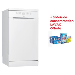 Lave Vaisselle WHIRLPOOL WSFE2B19 / 10 Couverts / Blanc + 3 Mois de consommation LAVAX Offerte
