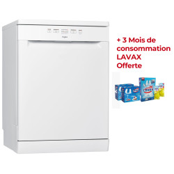 Lave vaisselle Whirlpool 13 Couverts / Blanc + 3 Mois de consommation LAVAX Offerte
