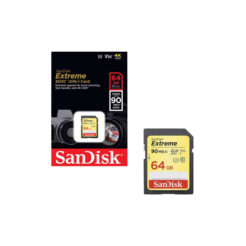 Carte Mémoire SANDISK EXTREME SDXC UHS-I 64GB Class 10